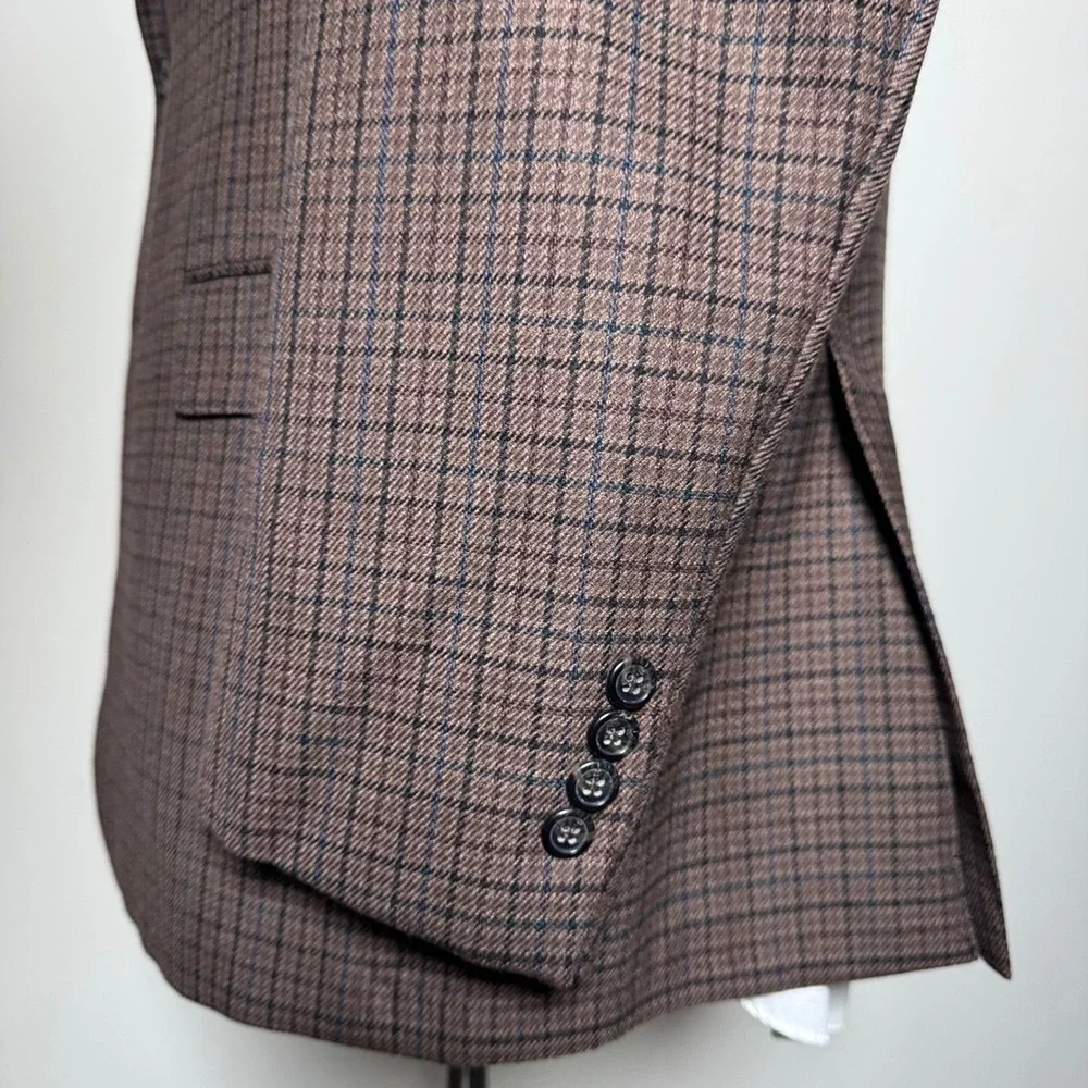Austin Reed Blazer‎ Mens 44S Brown Check Plaid Two Button Sport Coat Wool USA